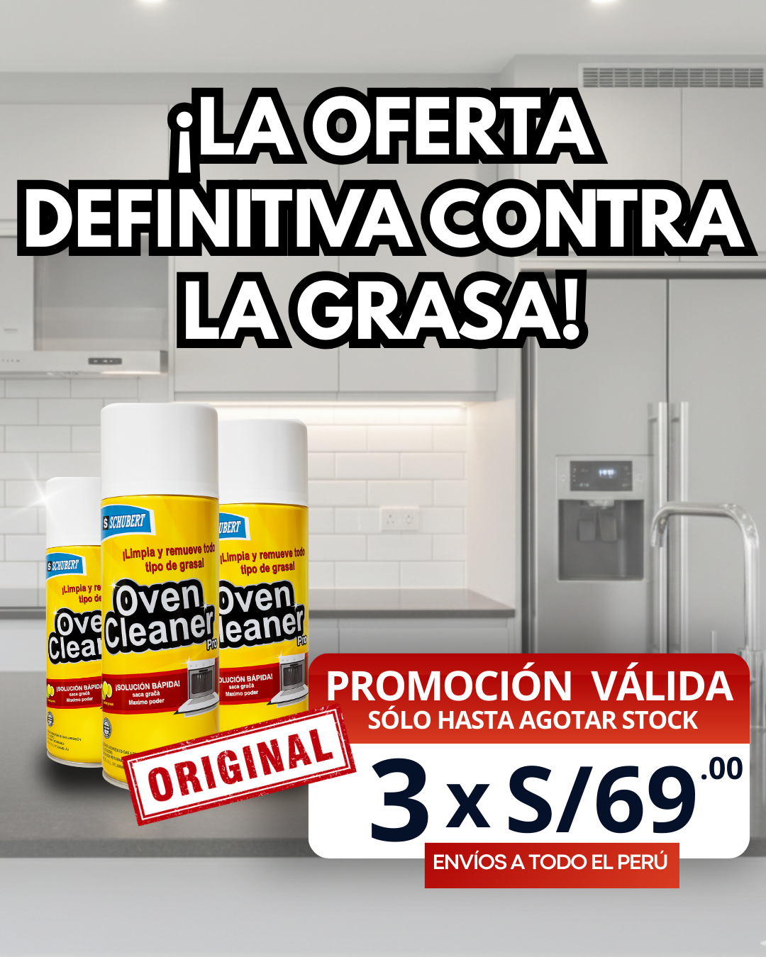 PACK 03 QUITAGRASA OVEN CLEANER ORIGINAL  + PAÑOS METALICOS DE REGALO🎁
